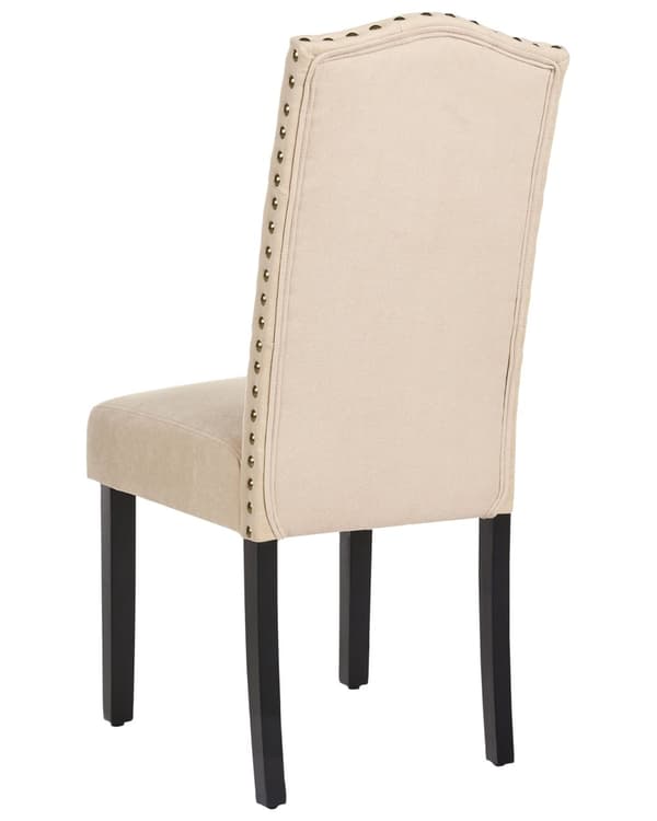 Sæt med 2 beige velourstole med sorte metalben til spisestuen retro minimalistisk stil