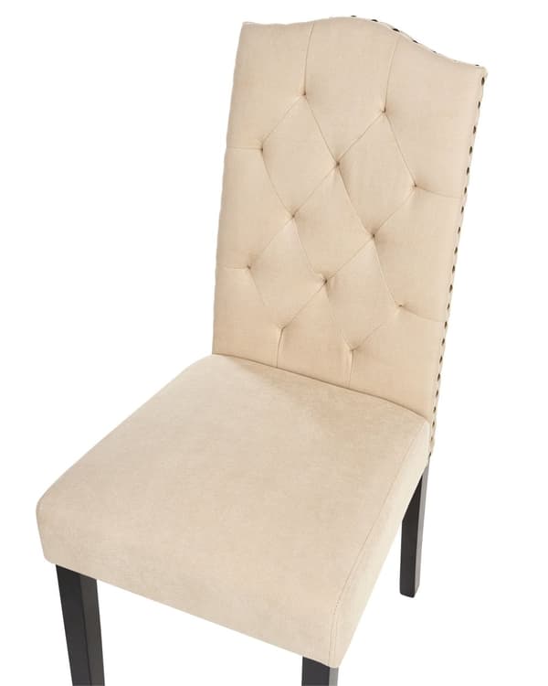Sæt med 2 beige velourstole med sorte metalben til spisestuen retro minimalistisk stil