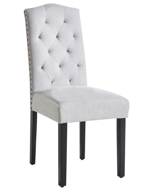 Sæt med 2 grå velourstole med sorte metalben til spisestuen retro minimalistisk stil