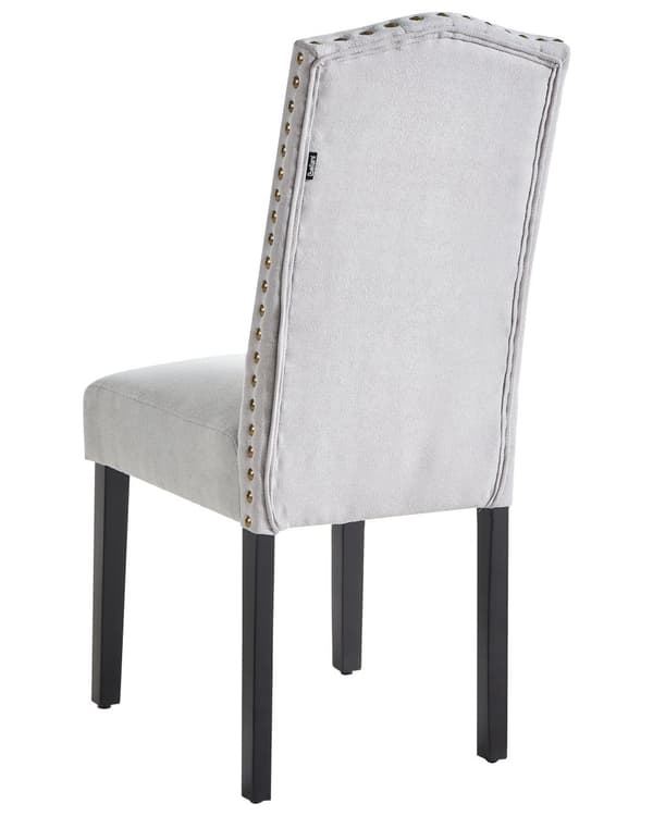 Sæt med 2 grå velourstole med sorte metalben til spisestuen retro minimalistisk stil