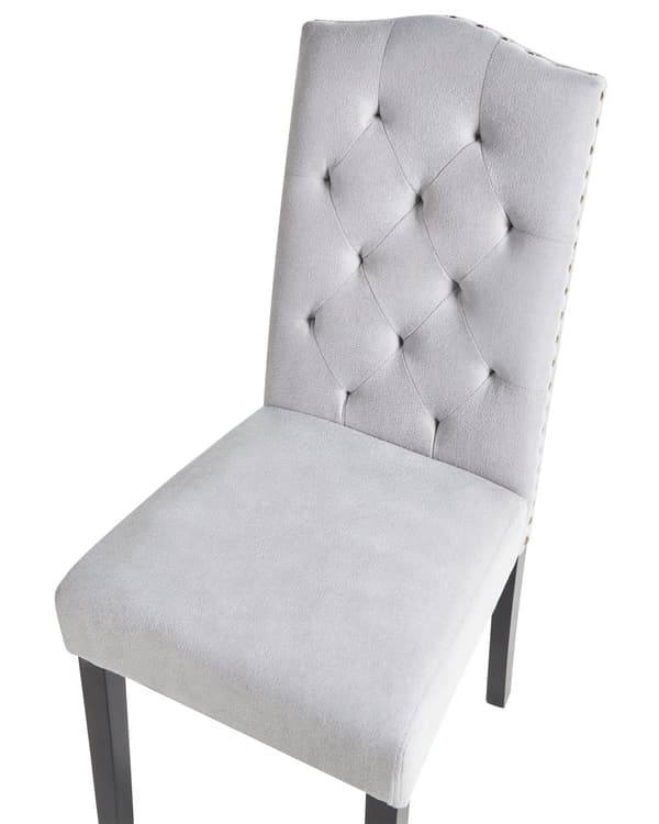 Sæt med 2 grå velourstole med sorte metalben til spisestuen retro minimalistisk stil