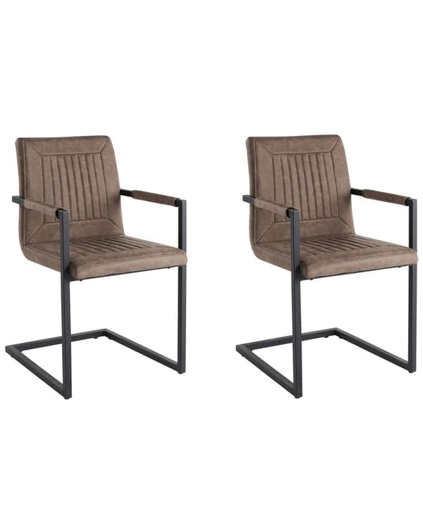 Spisebordsstol Brun Kunstlæder og Sort Stel sæt 87 x 54 x 52 cm Frisvinger Quiltet Ryglæn til Kontoret og Konference Stue Entré Køkken