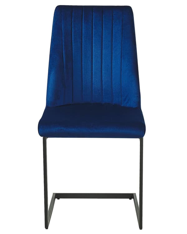 Et Sæt af 2 Blå Velourstole med Sort Metalben til Spisestuen Retro Moderne Stil