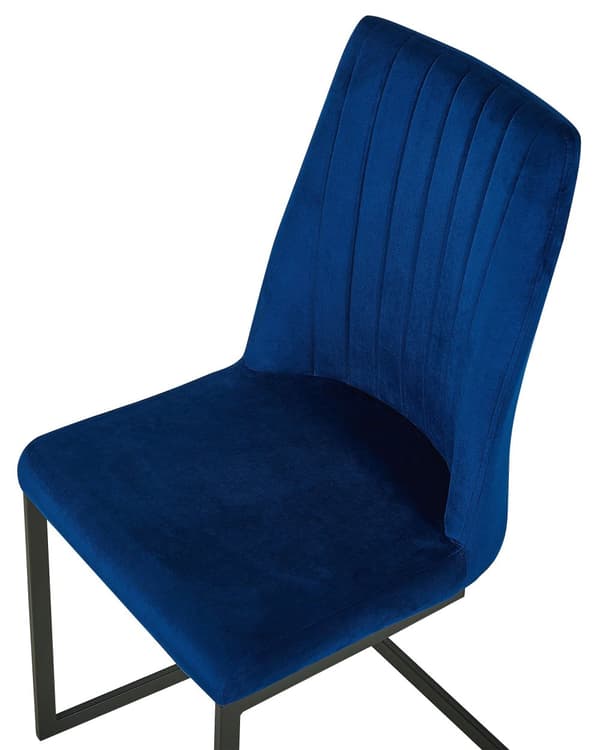 Et Sæt af 2 Blå Velourstole med Sort Metalben til Spisestuen Retro Moderne Stil