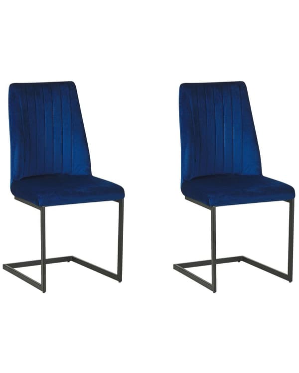 Et Sæt af 2 Blå Velourstole med Sort Metalben til Spisestuen Retro Moderne Stil