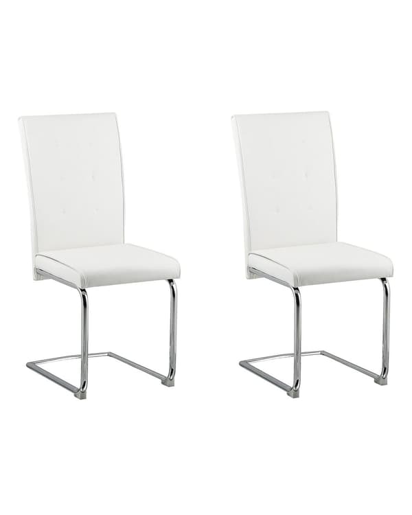 Frisvinger Stol Hvid Læder Sølv Forkromet Metal 2 stk Sæt Spisebordsstole til Spisestuen Design Køkkenstole uden Armlæn Moderne Tilbehør