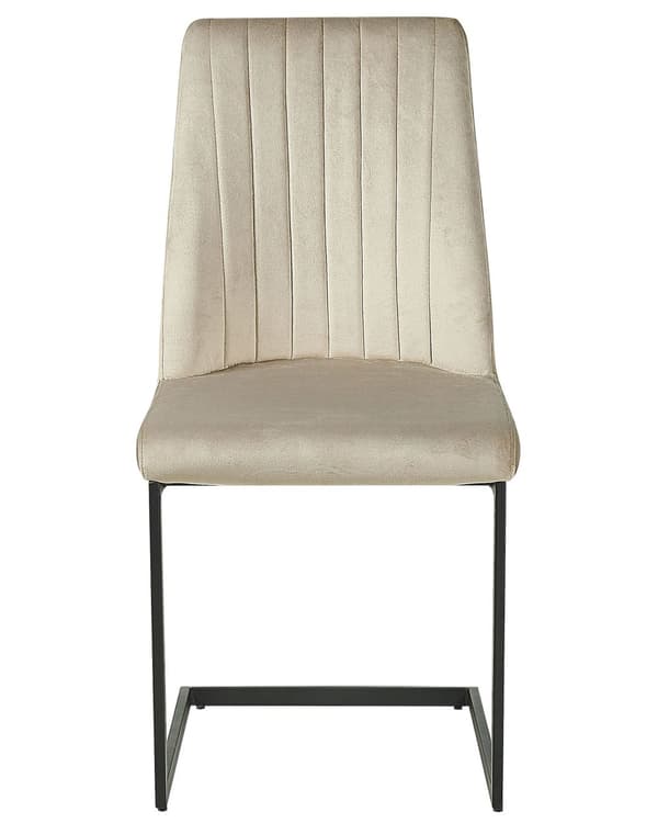 Et Sæt af 2 Beige Velourstole med Sort Metalben til Spisestuen Retro Moderne Stil
