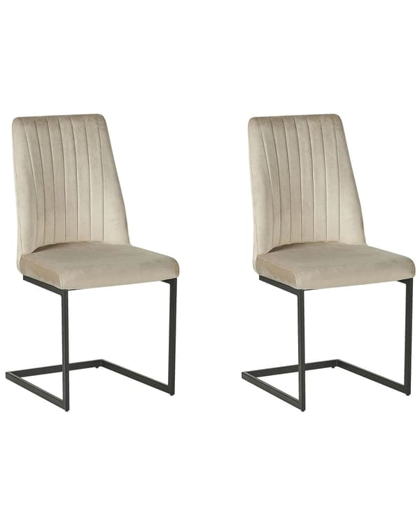 Et Sæt af 2 Beige Velourstole med Sort Metalben til Spisestuen Retro Moderne Stil