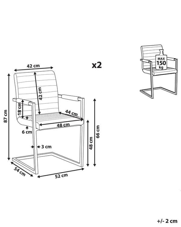 Spisebordsstole Hvid Kunstlæder og Metal Sæt 87 x 54 x 52 cm Frisvinger Konference Quiltet med Armlæn Stue Køkken Spisebord Indretning