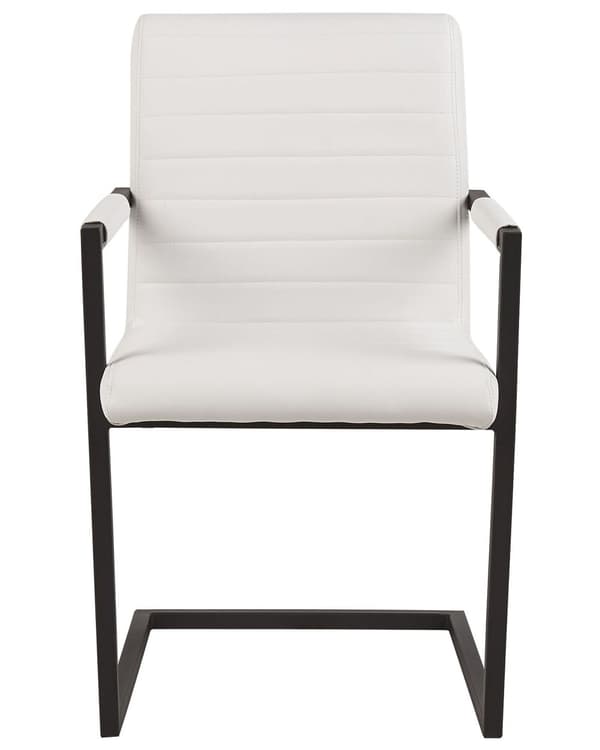 Spisebordsstole Hvid Kunstlæder og Metal Sæt 87 x 54 x 52 cm Frisvinger Konference Quiltet med Armlæn Stue Køkken Spisebord Indretning