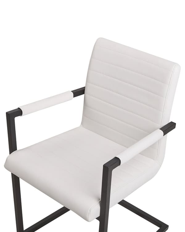 Spisebordsstole Hvid Kunstlæder og Metal Sæt 87 x 54 x 52 cm Frisvinger Konference Quiltet med Armlæn Stue Køkken Spisebord Indretning