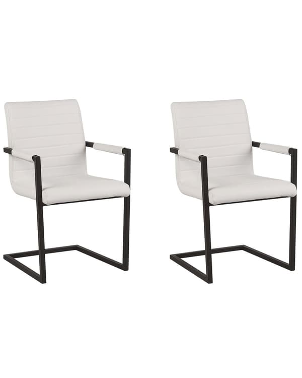 Spisebordsstole Hvid Kunstlæder og Metal Sæt 87 x 54 x 52 cm Frisvinger Konference Quiltet med Armlæn Stue Køkken Spisebord Indretning