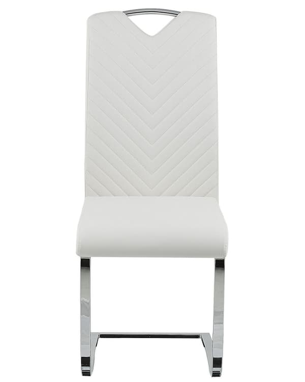 Spisebordsstole Hvid Læder Sølv Metal Sæt 2 stk Polstret Frisvinger Stole til Spisestue Køkken Quiltet Ryglæn uden Armlæn Moderne Design