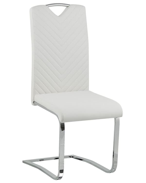 Spisebordsstole Hvid Læder Sølv Metal Sæt 2 stk Polstret Frisvinger Stole til Spisestue Køkken Quiltet Ryglæn uden Armlæn Moderne Design
