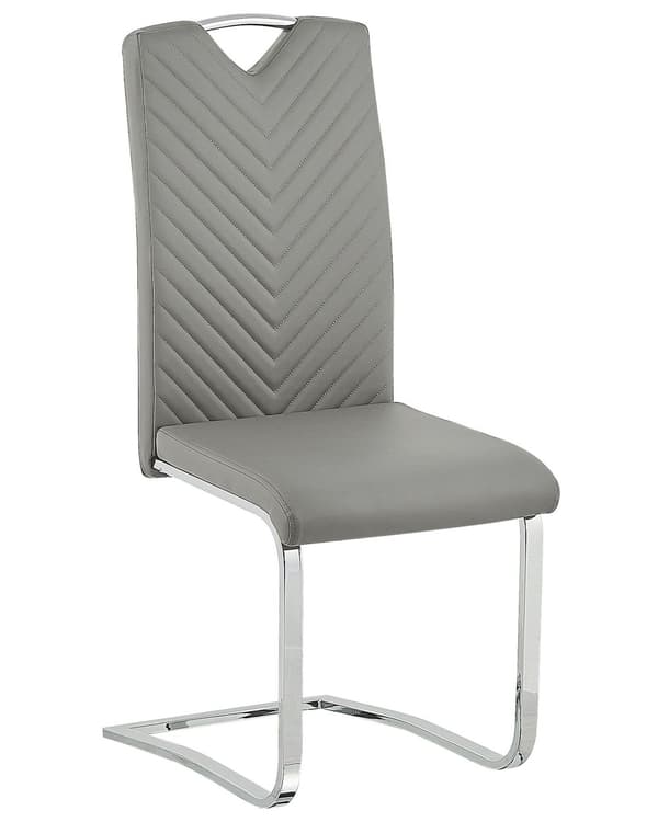 Spisebordsstole Grå Læder Sølv Metal Sæt 2 stk Polstret Frisvinger Stole til Spisestue Køkken Quiltet Ryglæn uden Armlæn Moderne Design