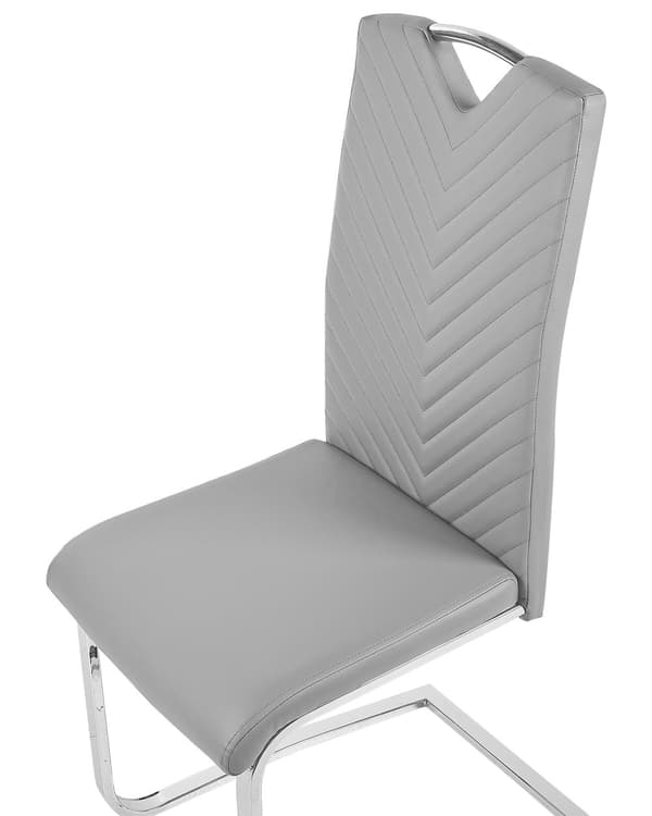 Spisebordsstole Grå Læder Sølv Metal Sæt 2 stk Polstret Frisvinger Stole til Spisestue Køkken Quiltet Ryglæn uden Armlæn Moderne Design