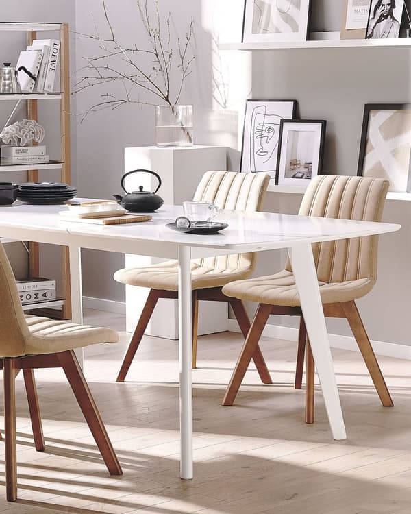 Ruokapöydän tuoli beige kankainen puiset jalat 2 kpl setti klassinen tyyli