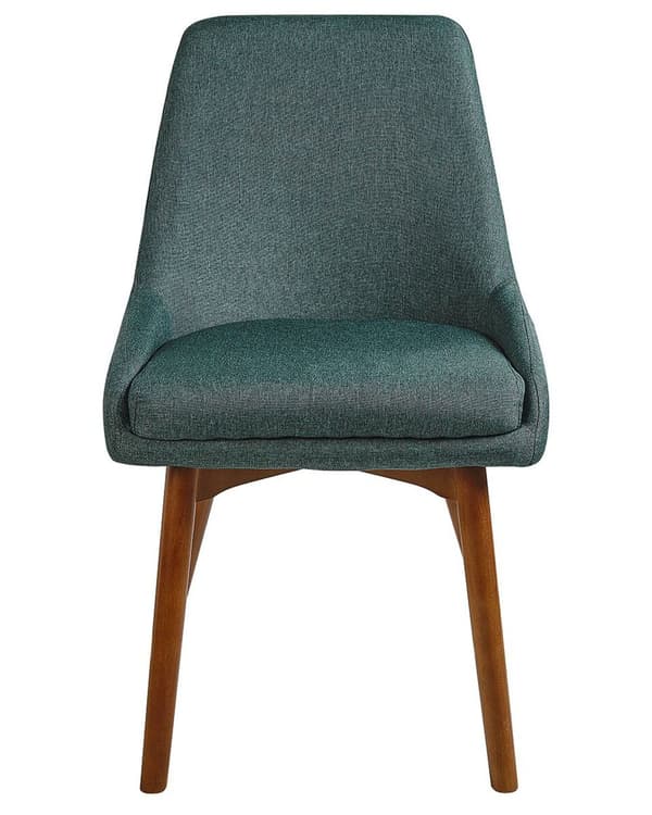 Uppsättning av 2 Matstolar Mörkgrön Polyester Mörka Ben av Trä Tjockt Vadderat Säte
