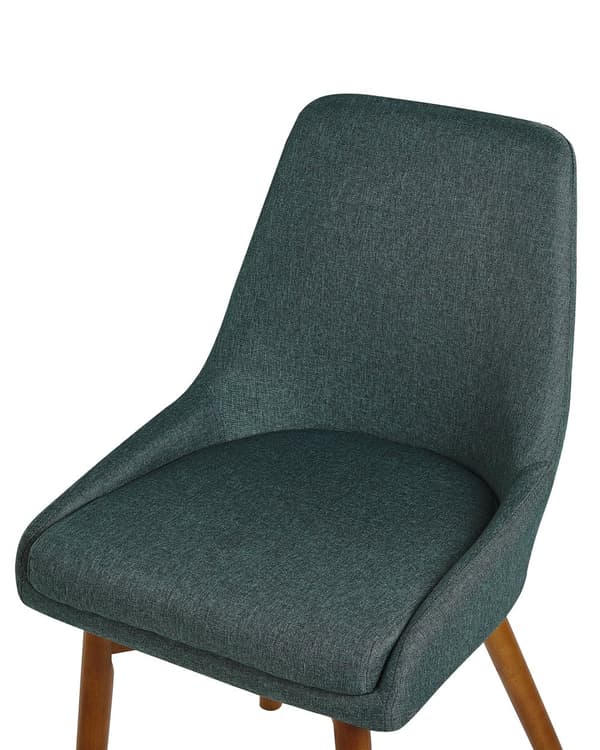 Uppsättning av 2 Matstolar Mörkgrön Polyester Mörka Ben av Trä Tjockt Vadderat Säte