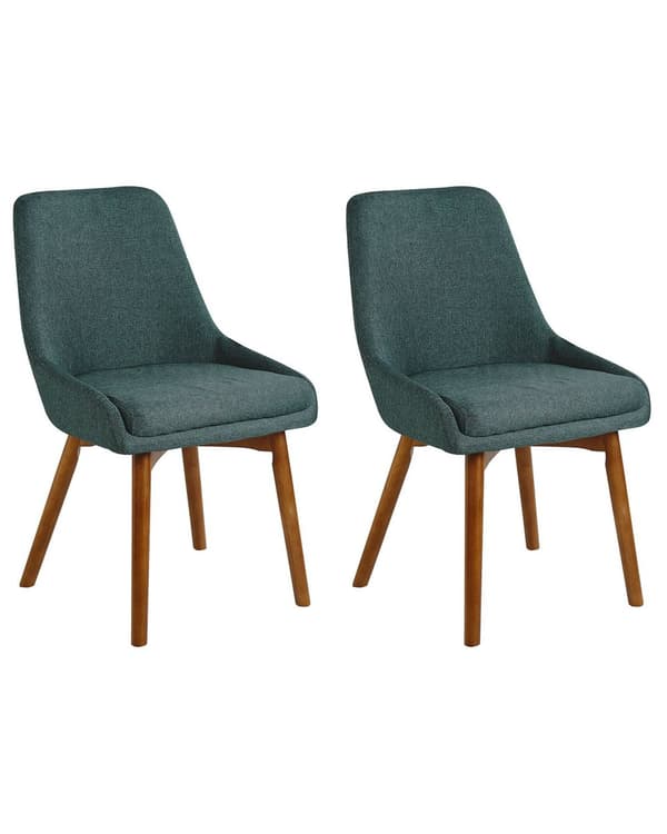 Uppsättning av 2 Matstolar Mörkgrön Polyester Mörka Ben av Trä Tjockt Vadderat Säte