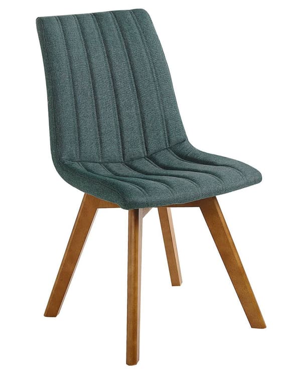 Uppsättning av 2 Stolar Mörkgrön Polyester Mörka Ben Trä Vertikalt Vadderat Böjt Ryggstöd