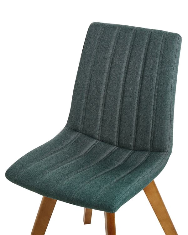 Uppsättning av 2 Stolar Mörkgrön Polyester Mörka Ben Trä Vertikalt Vadderat Böjt Ryggstöd