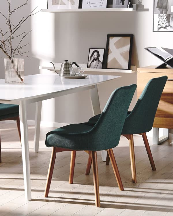 Spisebordsstole Grøn Polyester Mørke Træben Sæt 43 x 58 x 82 cm Dekorative Polstrede Spisestole uden Armlæn Design Høj Ryg Køkkenstole
