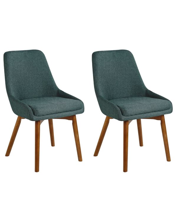 Spisebordsstole Grøn Polyester Mørke Træben Sæt 43 x 58 x 82 cm Dekorative Polstrede Spisestole uden Armlæn Design Høj Ryg Køkkenstole