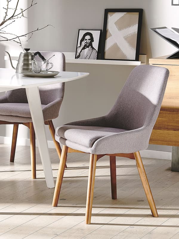 Spisebordsstole Taupe Polyester Mørke Træben Sæt 43 x 58 x 82 cm Dekorative Polstrede Spisestole uden Armlæn Design Høj Ryg Køkkenstole