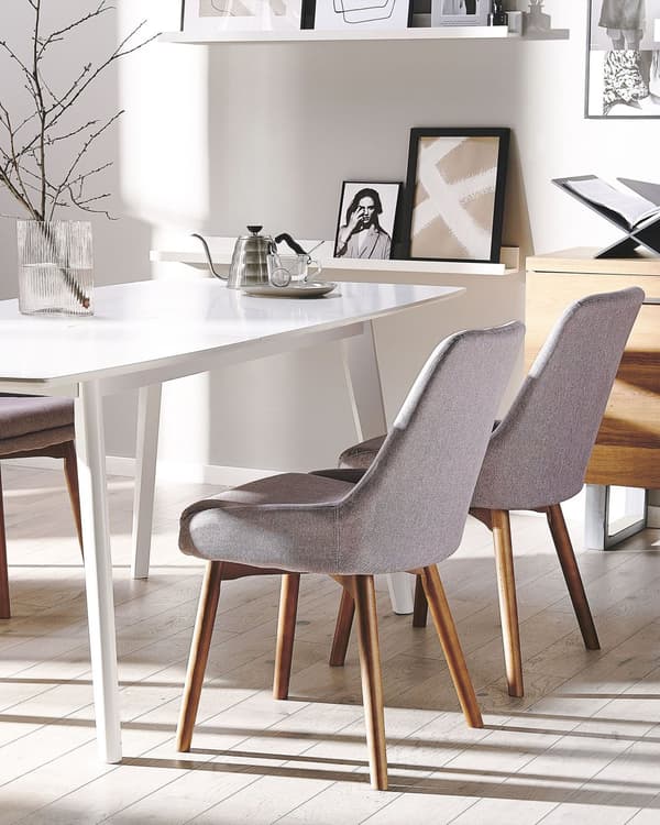 Spisebordsstole Taupe Polyester Mørke Træben Sæt 43 x 58 x 82 cm Dekorative Polstrede Spisestole uden Armlæn Design Høj Ryg Køkkenstole