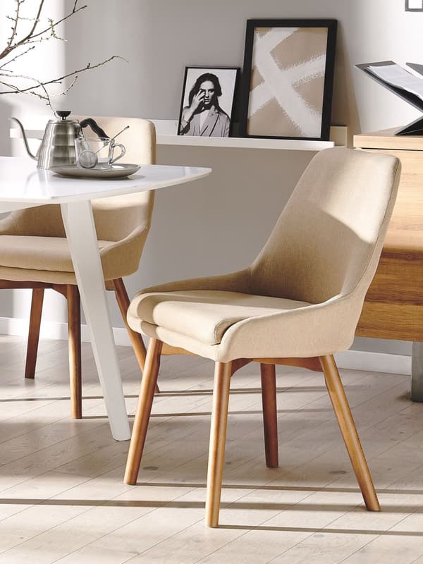 Spisebordsstole Beige Polyester Mørke Træben Sæt 43 x 58 x 82 cm Dekorative Polstrede Spisestole uden Armlæn Design Høj Ryg Køkkenstole