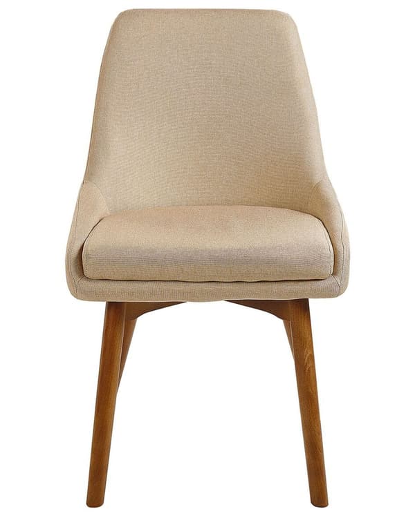 Spisebordsstole Beige Polyester Mørke Træben Sæt 43 x 58 x 82 cm Dekorative Polstrede Spisestole uden Armlæn Design Høj Ryg Køkkenstole