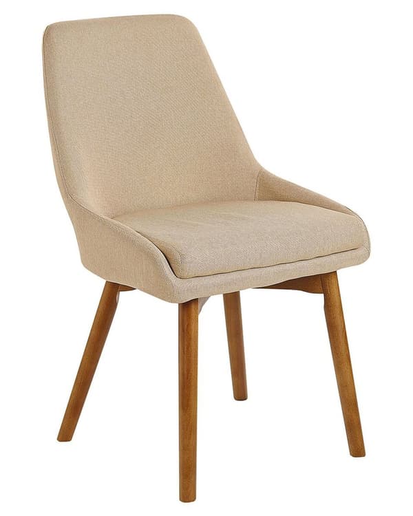 Spisebordsstole Beige Polyester Mørke Træben Sæt 43 x 58 x 82 cm Dekorative Polstrede Spisestole uden Armlæn Design Høj Ryg Køkkenstole