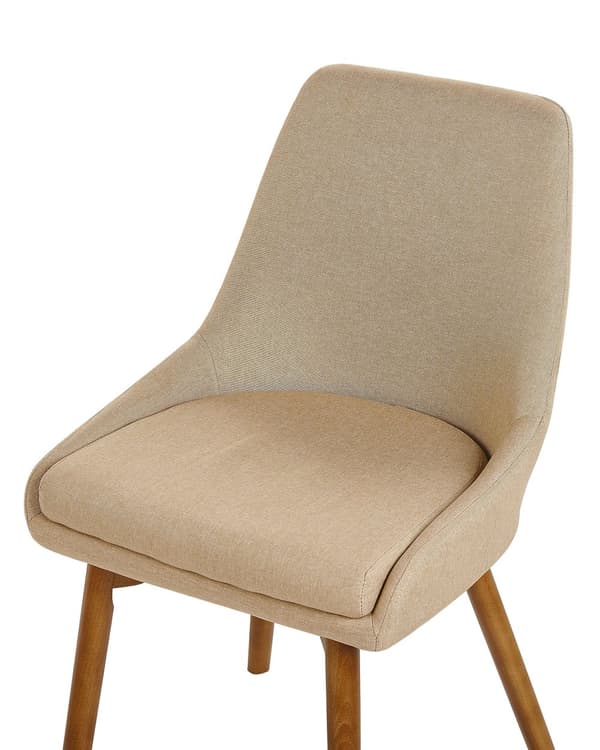 Spisebordsstole Beige Polyester Mørke Træben Sæt 43 x 58 x 82 cm Dekorative Polstrede Spisestole uden Armlæn Design Høj Ryg Køkkenstole