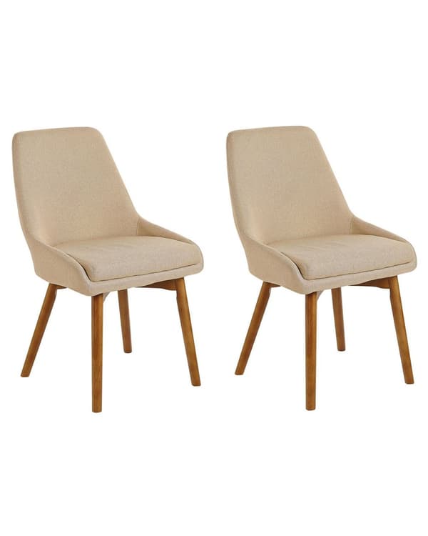 Spisebordsstole Beige Polyester Mørke Træben Sæt 43 x 58 x 82 cm Dekorative Polstrede Spisestole uden Armlæn Design Høj Ryg Køkkenstole