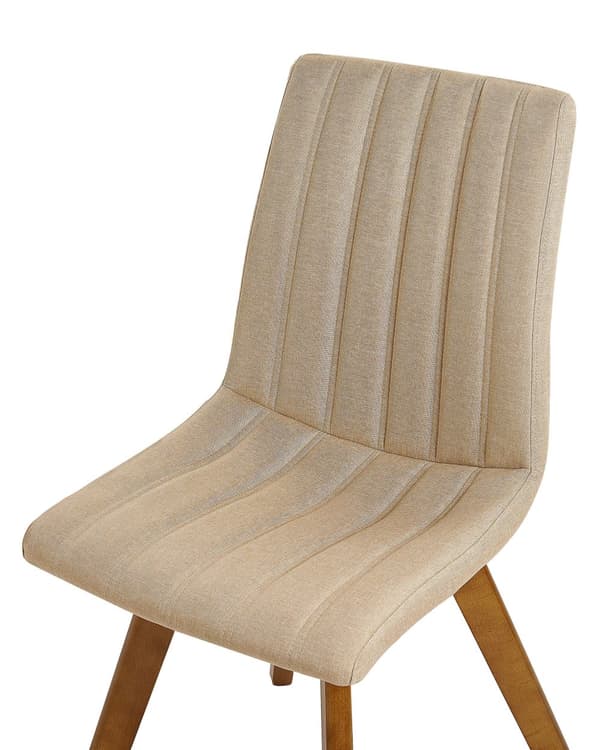 Sæt med 2 Beige Stole Betrukket med Polyester Mørke Træben Lodrette Syninger til Spisestuen