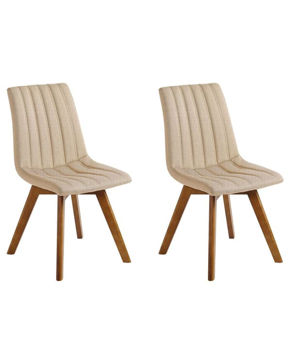 Sæt med 2 Beige Stole Betrukket med Polyester Mørke Træben Lodrette Syninger til Spisestuen