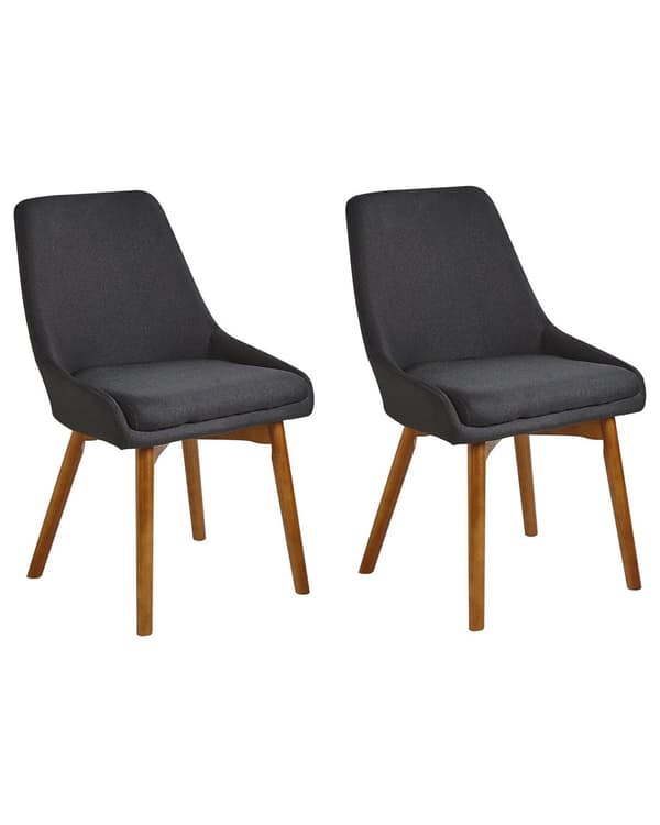 Spisebordsstole Sort Polyester Mørke Træben Sæt 43 x 58 x 82 cm Dekorative Polstrede Spisestole uden Armlæn Design Høj Ryg Køkkenstole