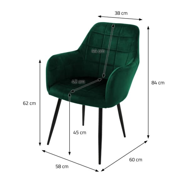 ML-Design stolar Set med två rum Stol Mat med rygg och armstöd, mörkgrön, säte för sammet, vadderad med black metal ben, köksstol vardagsrum
