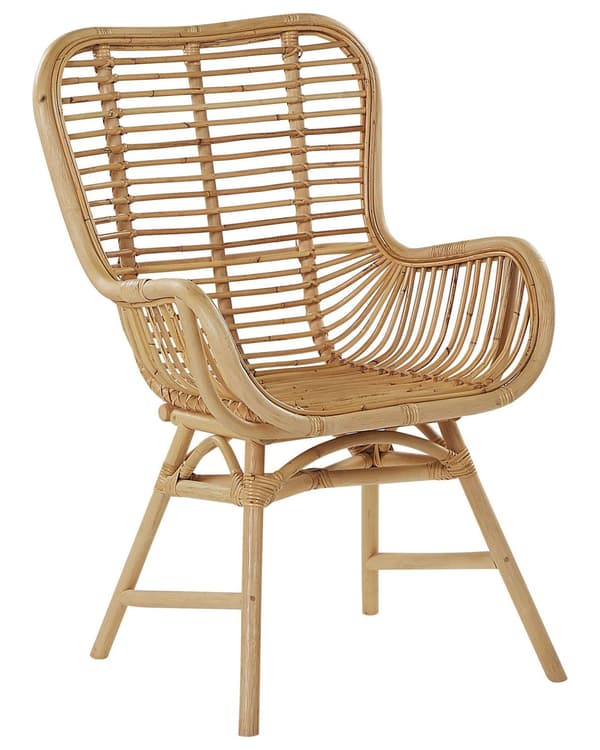 Lysebrun rattan stol højryggede armlæn hjem have balkon terrasse
