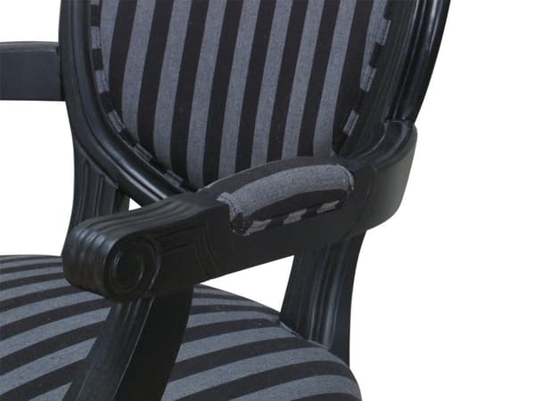 Rokokko/Amaretta spisestol med armlener i antikk svart med svart stripet stoff.