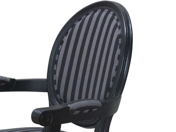 Rokokko/Amaretta spisestol med armlener i antikk svart med svart stripet stoff.