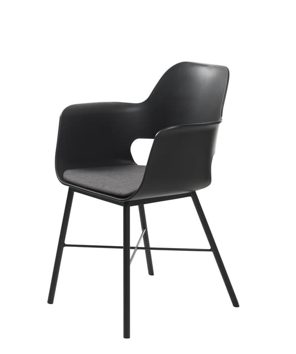 Whise spisestuestol med armlener i svart og srå, stell i svart metall.