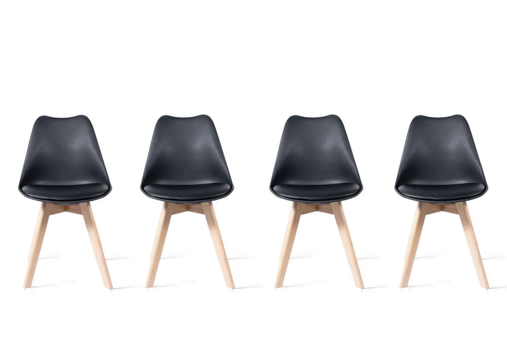 LIFA LIVING Steve Stol Set om 4, Matstolar 4 st. av Plast och Bokträ, Köksstolar i Skandinavisk Design, Bekväm Kontorsstol, Stolar max 100 kg