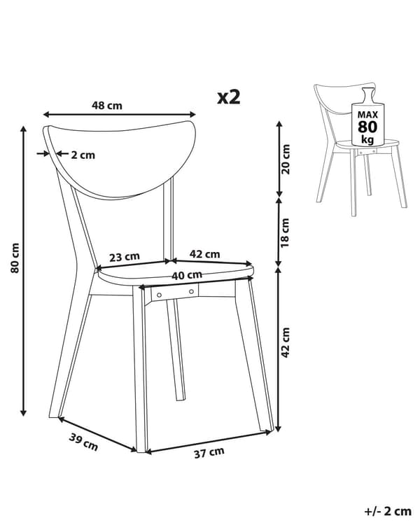 Set med 2 Matstolar Vit MDF Sits Gummiträ Ben Armstödslös Kurvat Ryggstöd