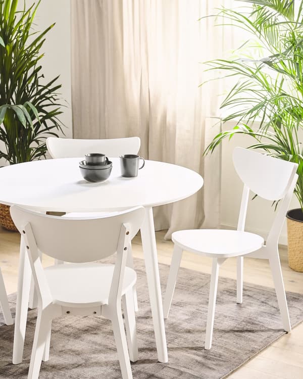 Set med 2 Matstolar Vit MDF Sits Gummiträ Ben Armstödslös Kurvat Ryggstöd