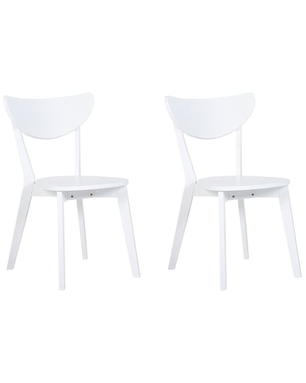 Set med 2 Matstolar Vit MDF Sits Gummiträ Ben Armstödslös Kurvat Ryggstöd