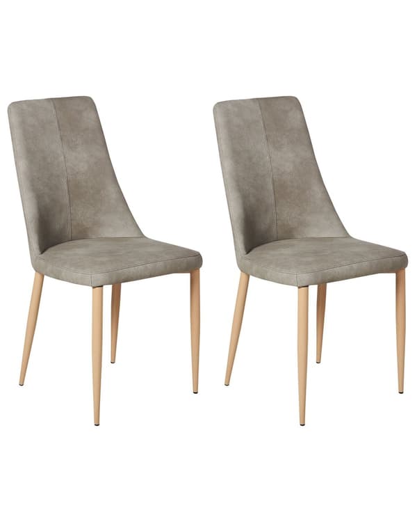 Set med 2 matstolar Ljusgrå Konstläder Stålben Hög rygg Modern design