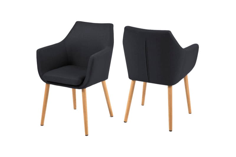 Spisestuestol Noel i antracit grå stof og stel i egetræ oliebehandlet.