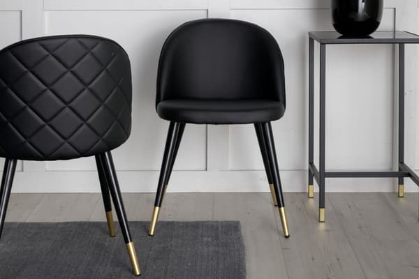2 x Velvet spisestuestoler PU kunstskinn svart.